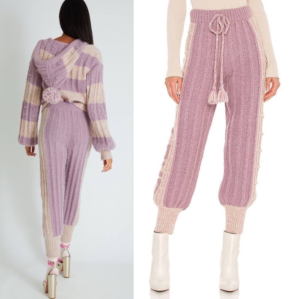 NWT LOVESHACKFANCY Jogger Chunky Bauble‎ Knit Ribbed Alpaca/Wool Lounge Pants M - Picture 4 of 16